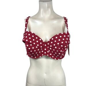 Adore Me Red Polka Dot Underwire Bikini Top 42D Retro Sweetheart Swimwear NEW